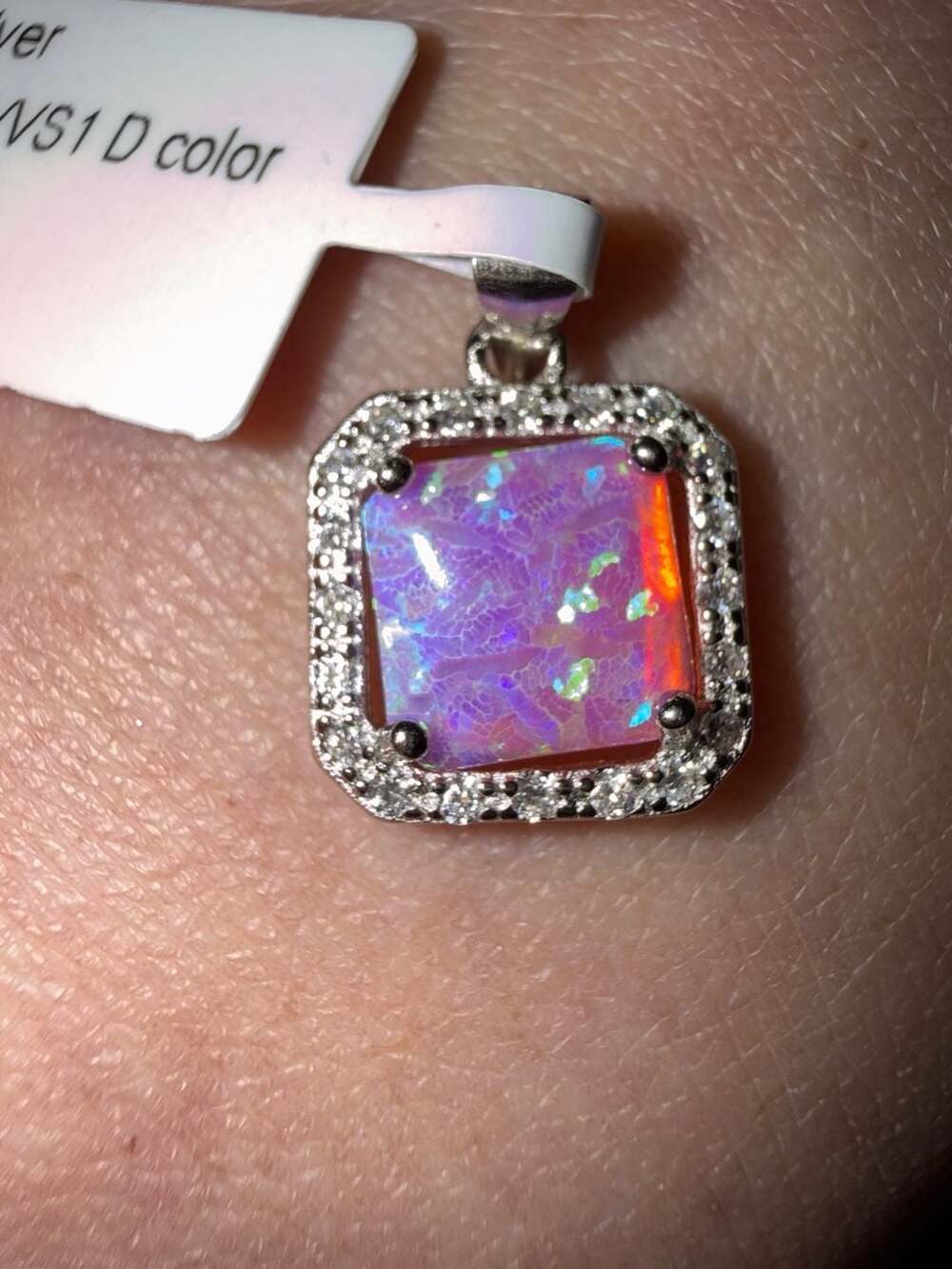 lab fire opal Cz necklace pendant gemstone silver plate jewelry classic cocktail